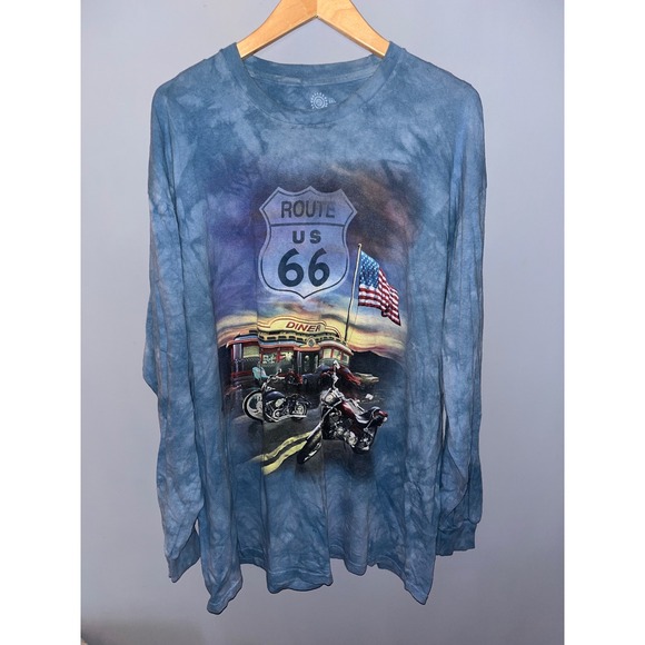 The Mountain Route 66 Diner Motorcycle Graphic Tie Dye Long Sleeve T-Shirt - Picture 1 of 7
